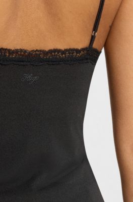 Lace-trim top with ruffled front, Black