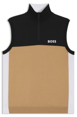 Active sleeveless sweater in stretch fabric with logo artwork, Beige