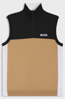 Active sleeveless sweater in stretch fabric with logo artwork, Beige