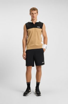 Active sleeveless sweater in stretch fabric with logo artwork, Beige