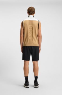 Active sleeveless sweater in stretch fabric with logo artwork, Beige