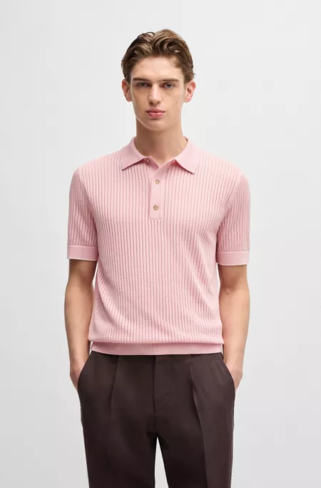 Knit polo-collar in silk and cotton