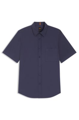 Regular-fit shirt in cotton poplin, Dark Blue