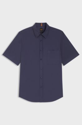 Regular-fit shirt in cotton poplin, Dark Blue