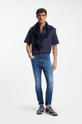 Regular-fit shirt in cotton poplin, Dark Blue