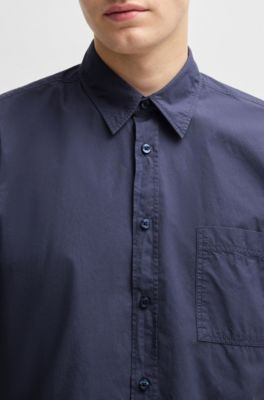 Regular-fit shirt in cotton poplin, Dark Blue