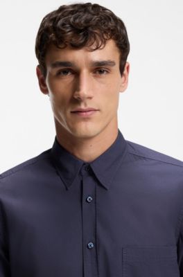 Regular-fit shirt in cotton poplin, Dark Blue