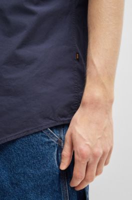 Regular-fit shirt in cotton poplin, Dark Blue