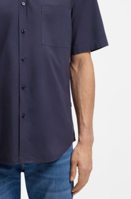 Regular-fit shirt in cotton poplin, Dark Blue