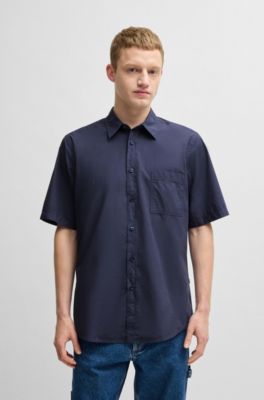 Regular-fit shirt in cotton poplin, Dark Blue