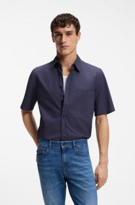 Regular-fit shirt in cotton poplin, Dark Blue