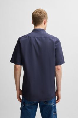 Regular-fit shirt in cotton poplin, Dark Blue