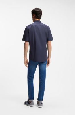 Regular-fit shirt in cotton poplin, Dark Blue