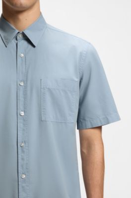 Regular-fit shirt in cotton poplin, Light Blue