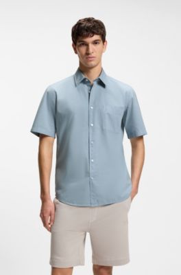 Camicia regular fit in popeline di cotone, Celeste