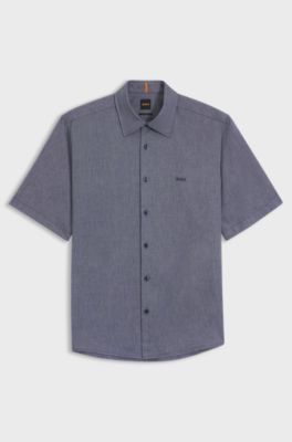 Regular-fit shirt in soft-washed Oxford cotton, Dark Blue
