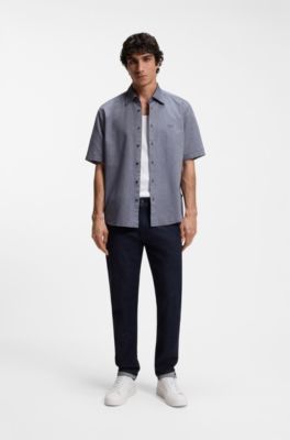 Regular-fit shirt in soft-washed Oxford cotton, Dark Blue