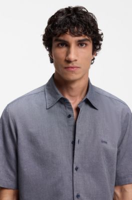 Regular-fit shirt in soft-washed Oxford cotton, Dark Blue