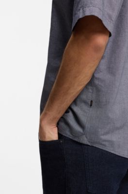 Regular-fit shirt in soft-washed Oxford cotton, Dark Blue