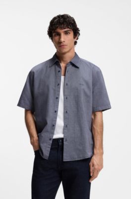 Regular-fit shirt in soft-washed Oxford cotton, Dark Blue