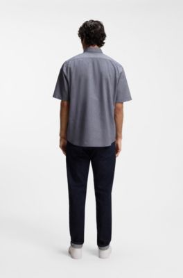 Regular-fit shirt in soft-washed Oxford cotton, Dark Blue