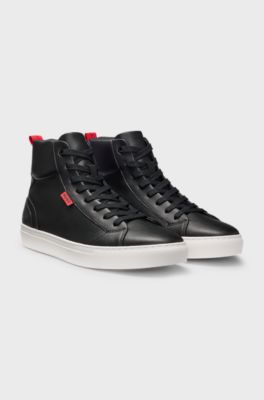 High-top trainers in faux leather, Black