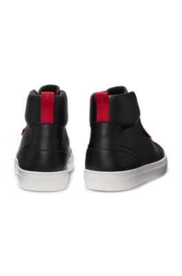 High-top trainers in faux leather, Black