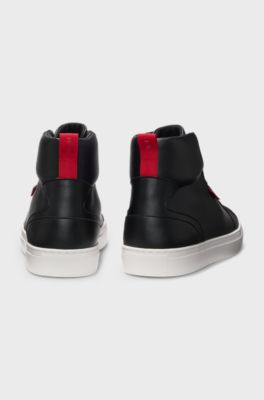 High-top trainers in faux leather, Black