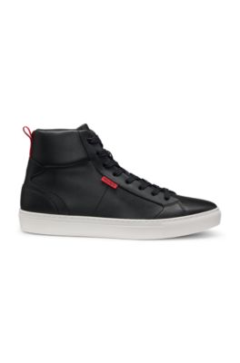 High-top trainers in faux leather, Black