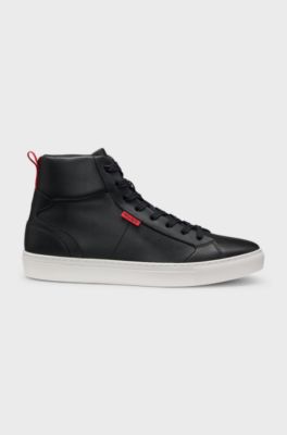 High-top trainers in faux leather, Black