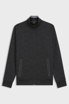 Circle-jacquard zip-up sweatshirt with side stripes, Black