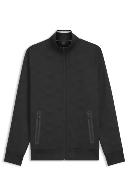 Circle-jacquard zip-up sweatshirt with side stripes