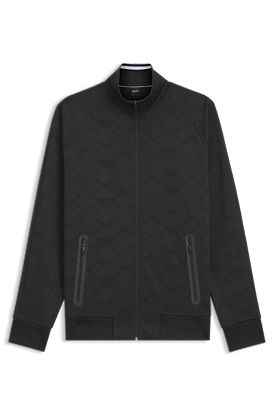 Circle-jacquard zip-up sweatshirt with side stripes