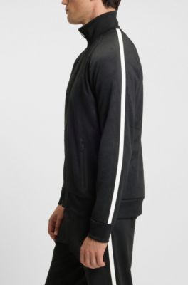 Circle-jacquard zip-up sweatshirt with side stripes, Black