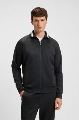 Circle-jacquard zip-up sweatshirt with side stripes, Black