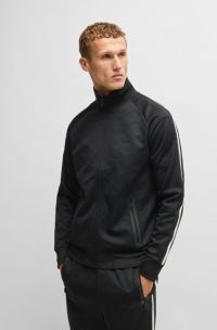 Sweat zippé en jacquard cercle à rayures latérales, Noir
