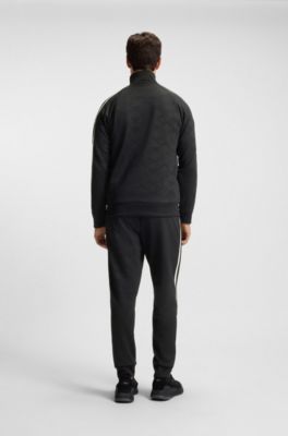 Circle-jacquard zip-up sweatshirt with side stripes, Black