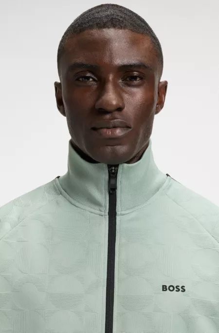 Circle-jacquard zip-up sweatshirt with side stripes