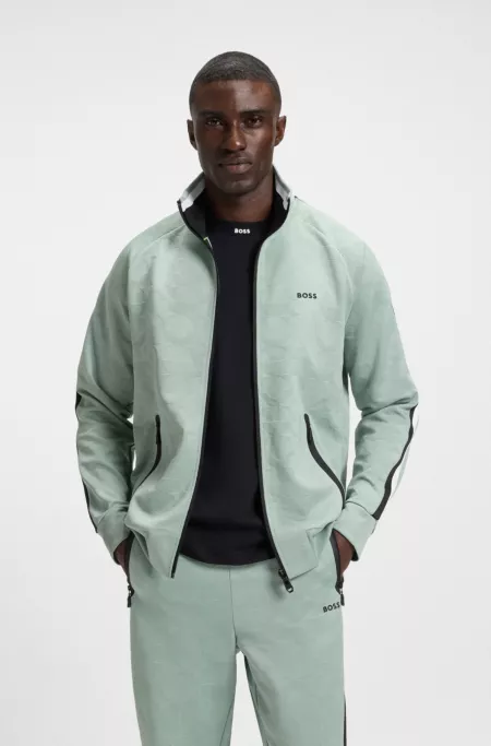 Circle-jacquard zip-up sweatshirt with side stripes