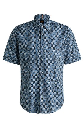 Regular-fit shirt in printed cotton poplin