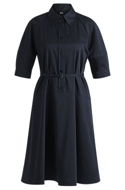 Shirt dress in stretch cotton with half placket