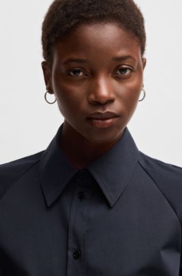 Shirt dress in stretch cotton with half placket, Dark Blue