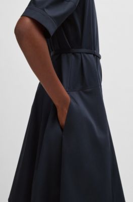 Shirt dress in stretch cotton with half placket, Dark Blue
