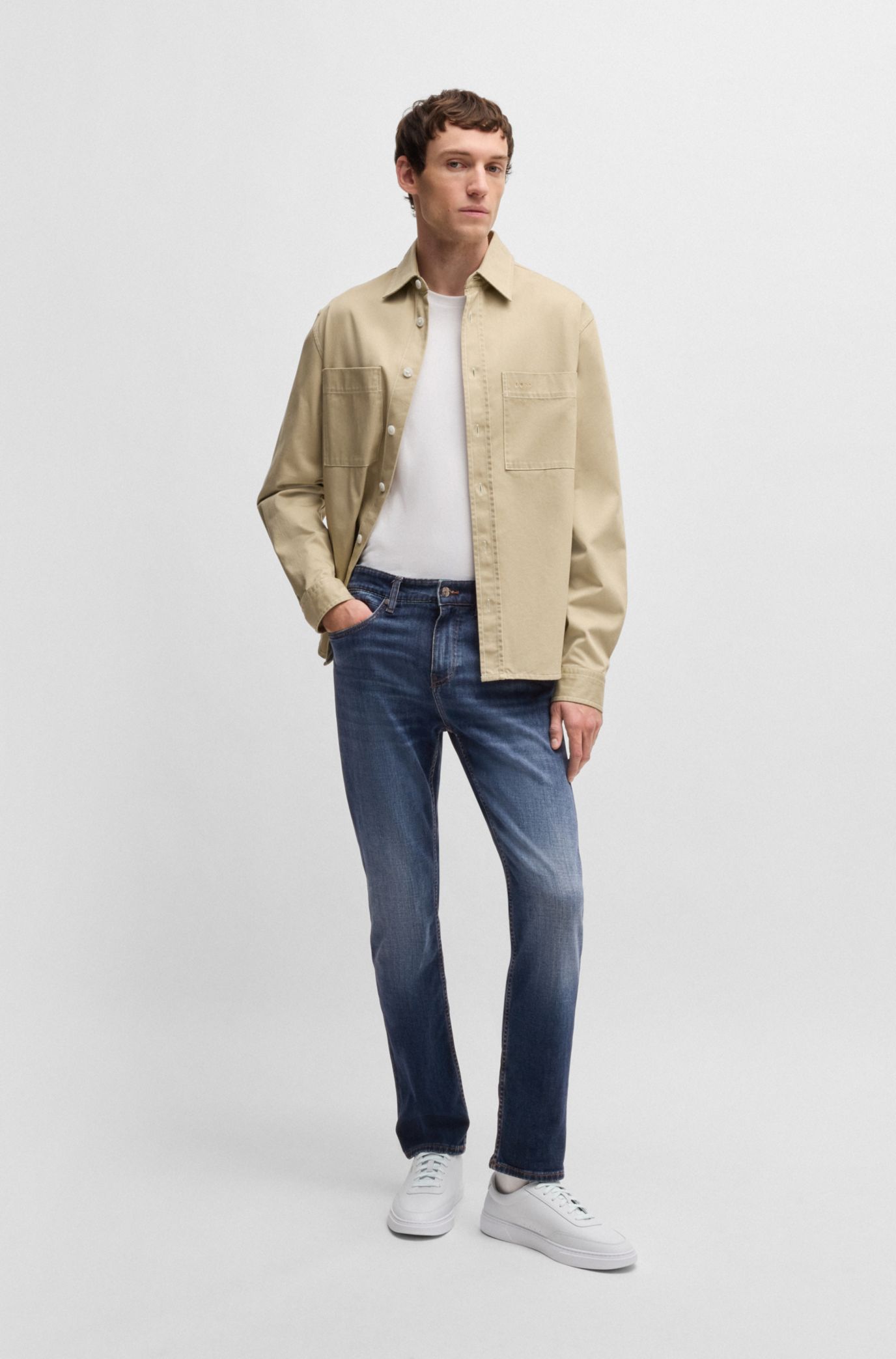 Delaware slim fit-jeans i bekväm blå stretchdenim, Mörkblå