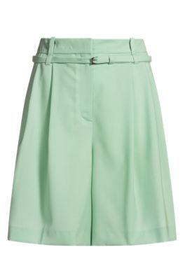 Shorts med regular fit i ny uld, Lysegr&oslash;n