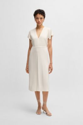 V-neck dress in stretch material, White
