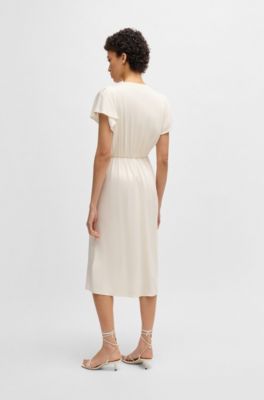 Jurk met V-hals van stretchmateriaal, Wit