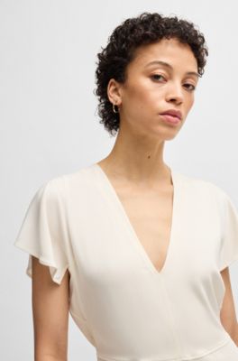 V-neck dress in stretch material, White