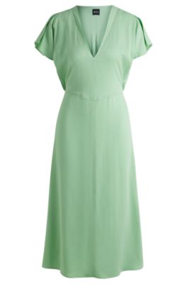 Vestito in materiale elasticizzato con scollo a V, Calce