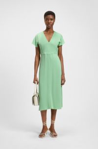 Robe à col V en matière stretch, Chaux